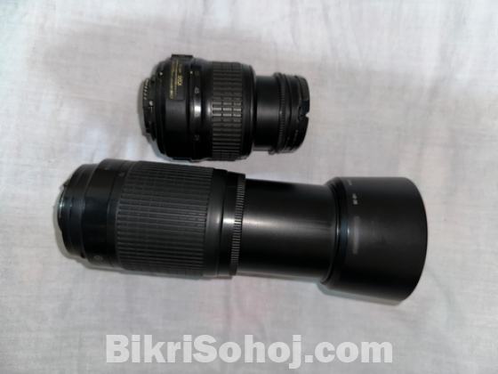 Nikon D3100 with 70-300mm zoom lens and 18-55mm kit lens